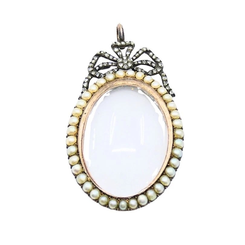 Antique 10k Gold Pearl Locket Pendant Diamond Accent Original London Box (1 of 8)