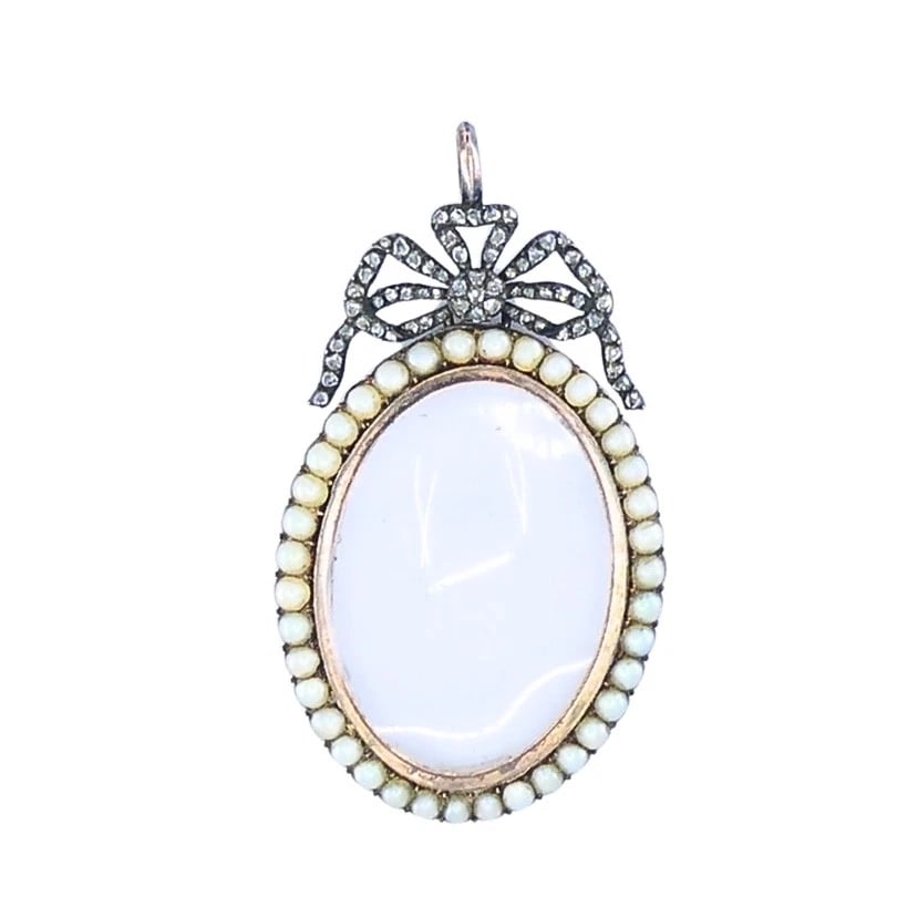 Antique 10k Gold Pearl Locket Pendant Diamond Accent Original London Box - 4