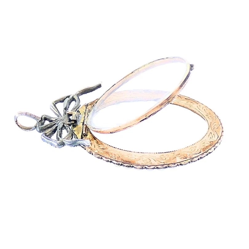Antique 10k Gold Pearl Locket Pendant Diamond Accent Original London Box - 7