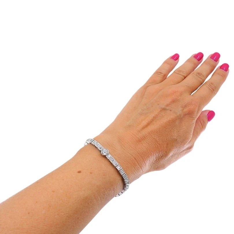 Vintage 14k White Gold Diamond Bracelet Estate Jewelry - 2