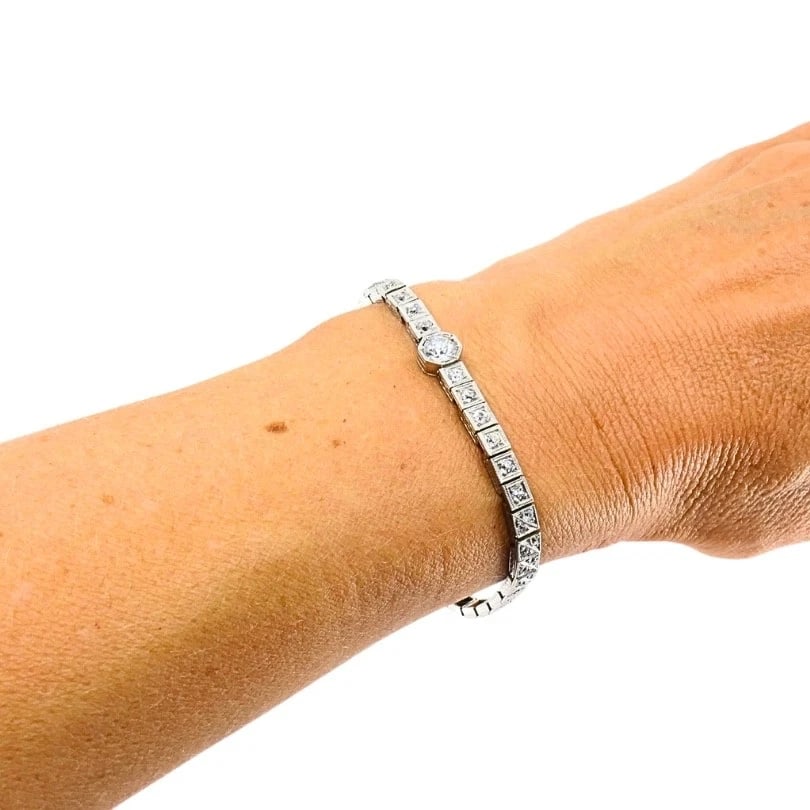 Vintage 14k White Gold Diamond Bracelet Estate Jewelry - 3