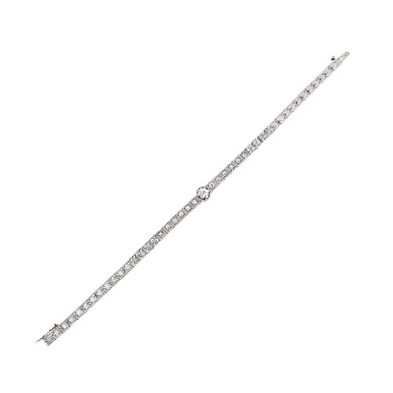 Vintage 14k White Gold Diamond Bracelet Estate Jewelry - 4