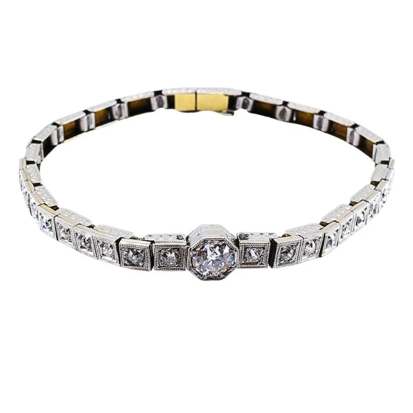 Vintage 14k White Gold Diamond Bracelet Estate Jewelry - 8