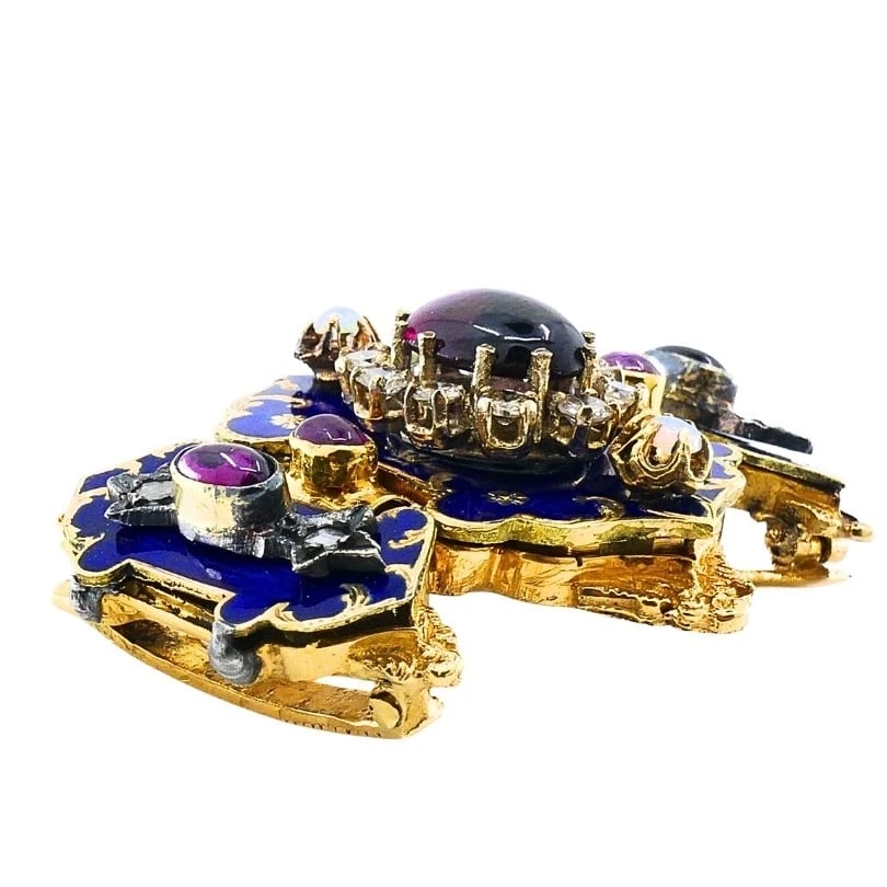 Antique Victorian 14K Gold Gemstone Enamel Buckle - 5