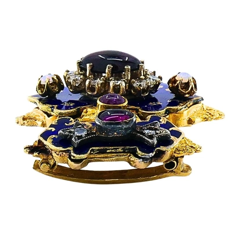 Antique Victorian 14K Gold Gemstone Enamel Buckle - 6