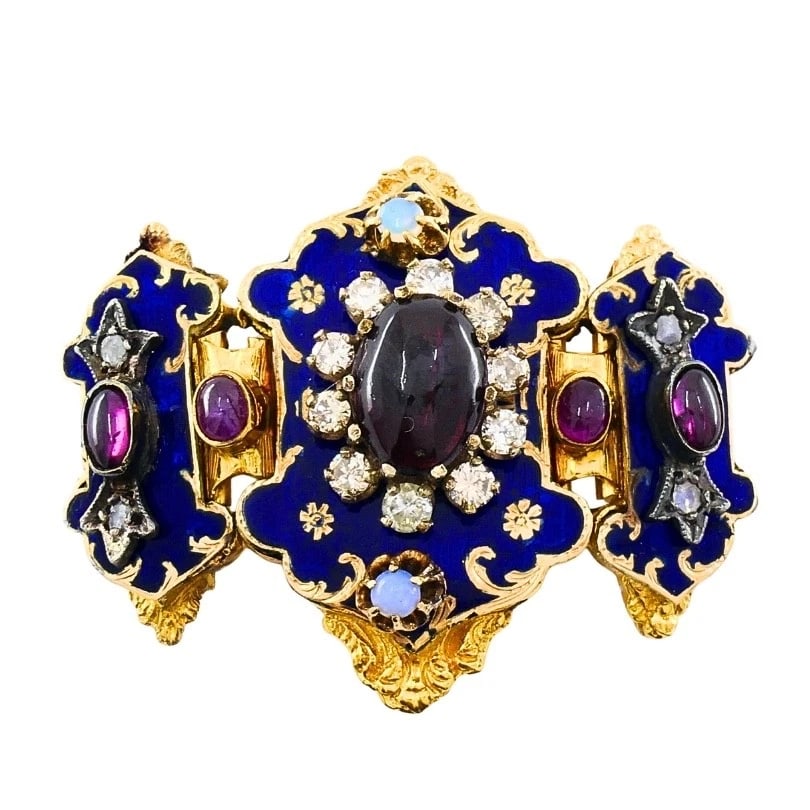 Antique Victorian 14K Gold Gemstone Enamel Buckle - 7