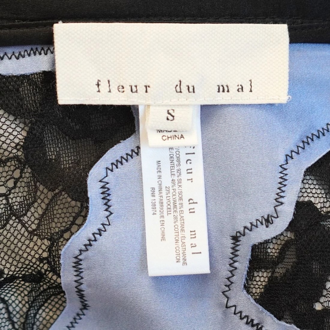 Fleur Du Mal Blue Silk Black Lace Cropped Tank Top - 3