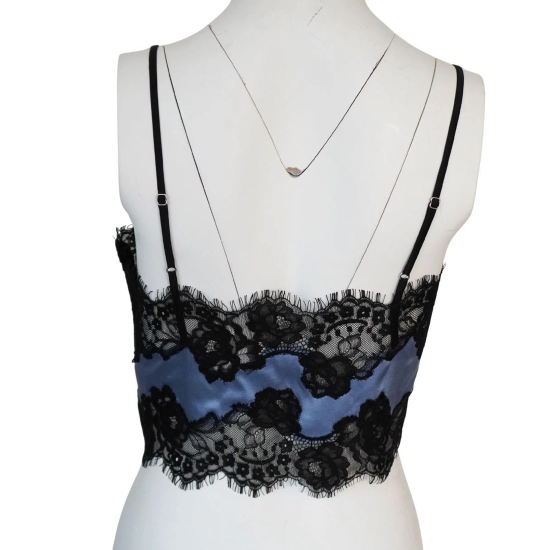 Fleur Du Mal Blue Silk Black Lace Cropped Tank Top - 4