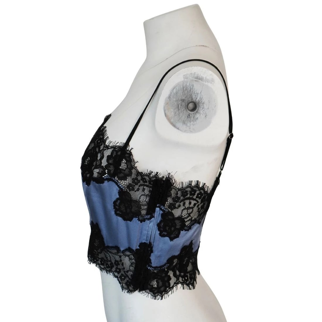 Fleur Du Mal Blue Silk Black Lace Cropped Tank Top - 5