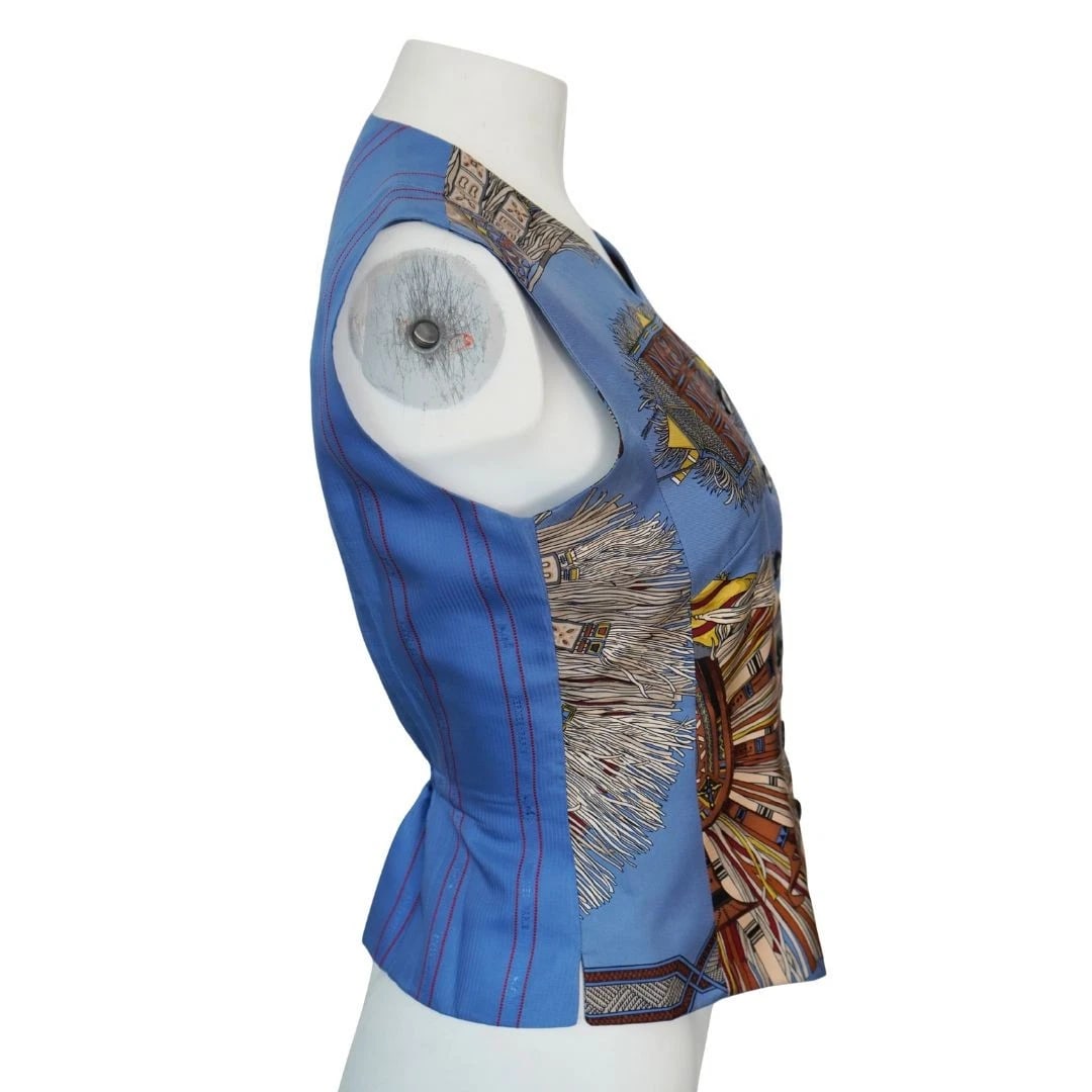 Hermès Blue Silk Buttoned Vest - 3