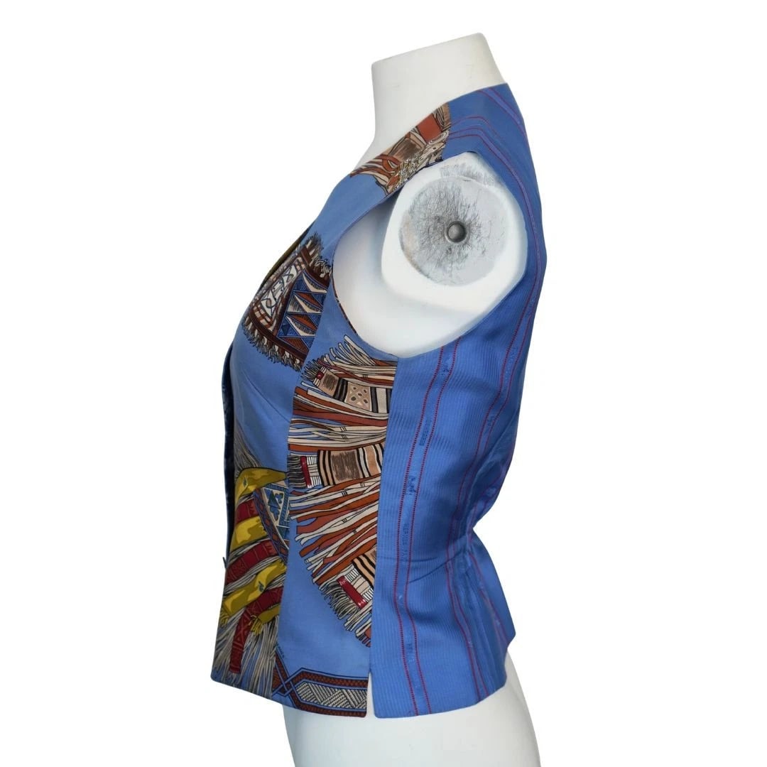 Hermès Blue Silk Buttoned Vest - 5