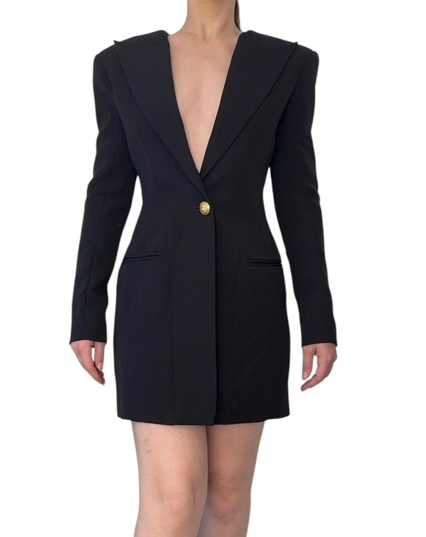 Balmain Black Wool Single Breasted Blazer Mini Dress - 2