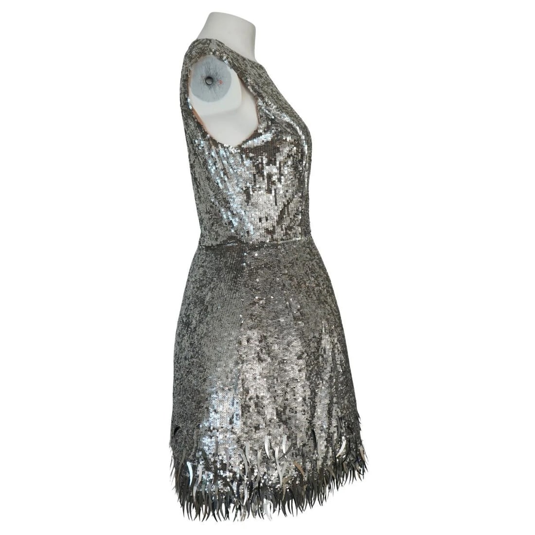 Oscar de la Renta Silver Sequined Fringe Mini Dress - 6