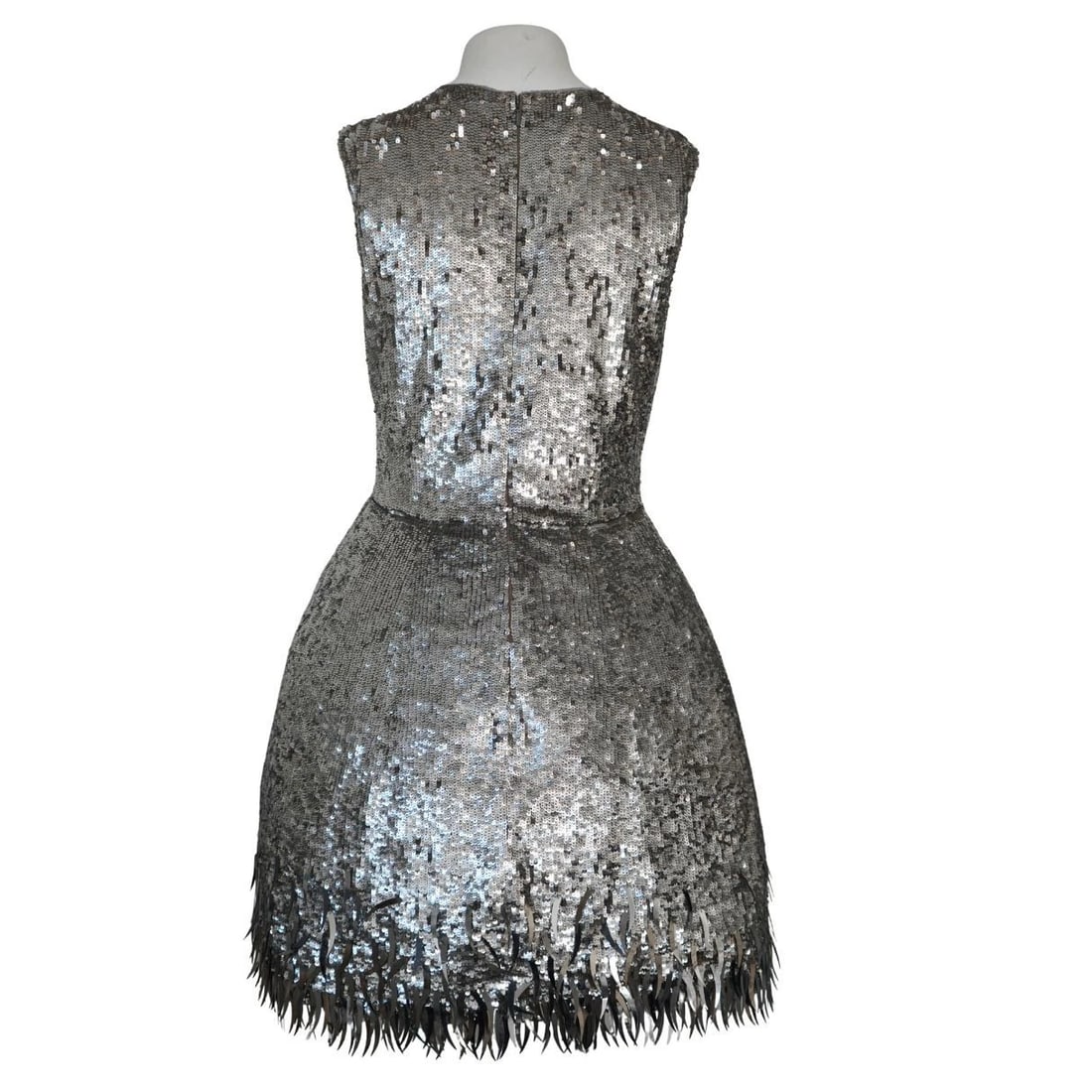 Oscar de la Renta Silver Sequined Fringe Mini Dress - 7
