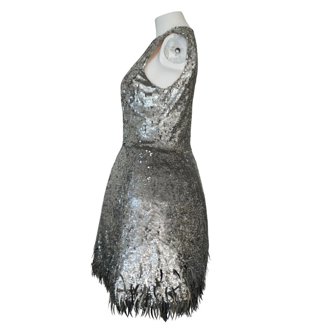 Oscar de la Renta Silver Sequined Fringe Mini Dress - 9