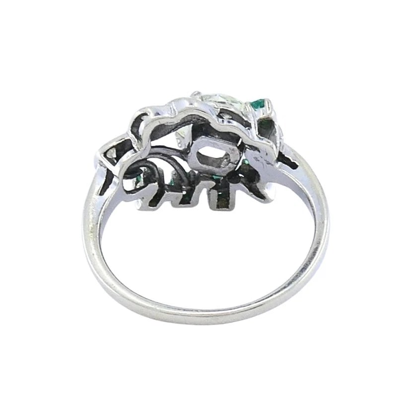 Vintage 14k White Gold Diamond Emerald Cocktail Ring - 8