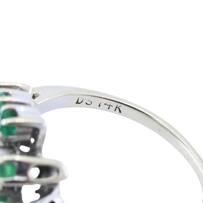 Vintage 14k White Gold Diamond Emerald Cocktail Ring - 9