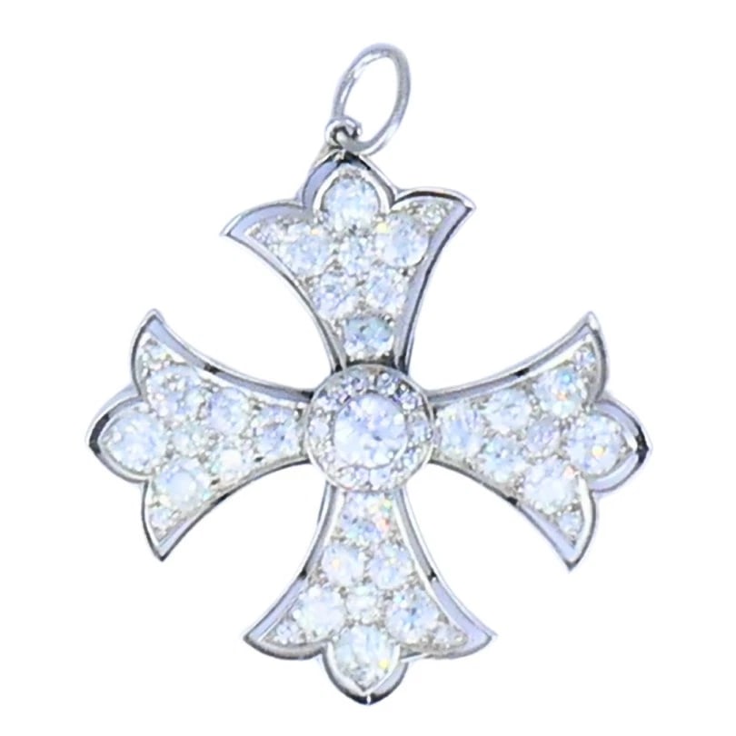 Art Deco Maltese Cross Platinum PENDANT Old European Cut Diamonds Estate Jewelry (1 of 9)