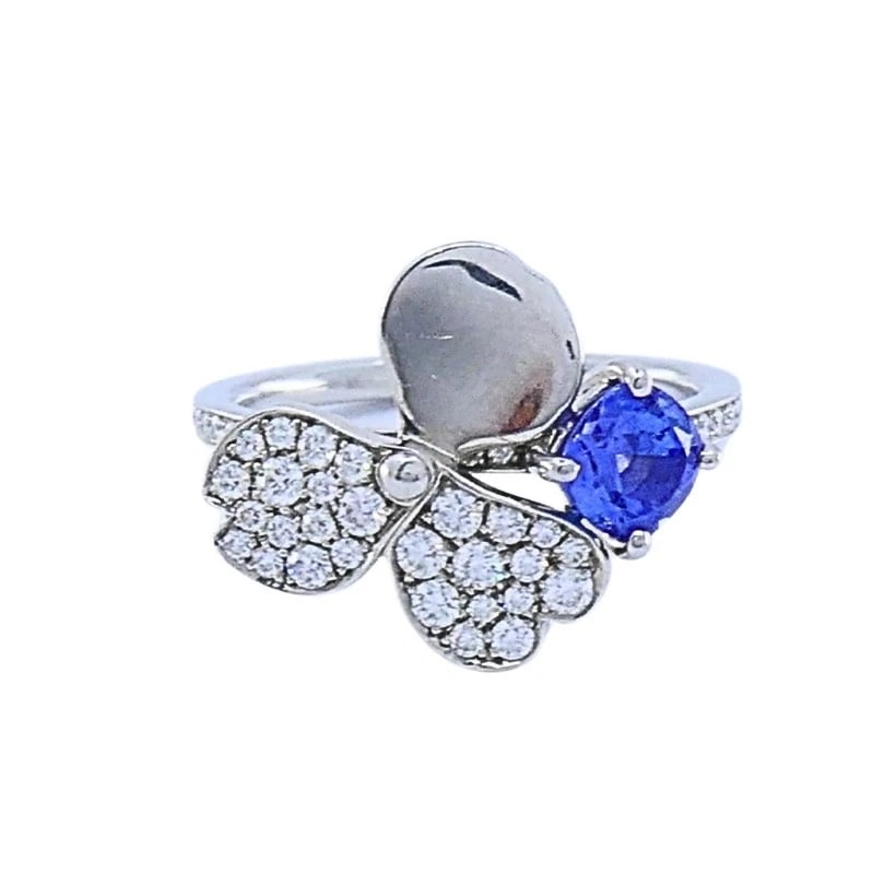 Tiffany & Co. Platinum Paper Flower Ring Tanzanite Diamonds - 4