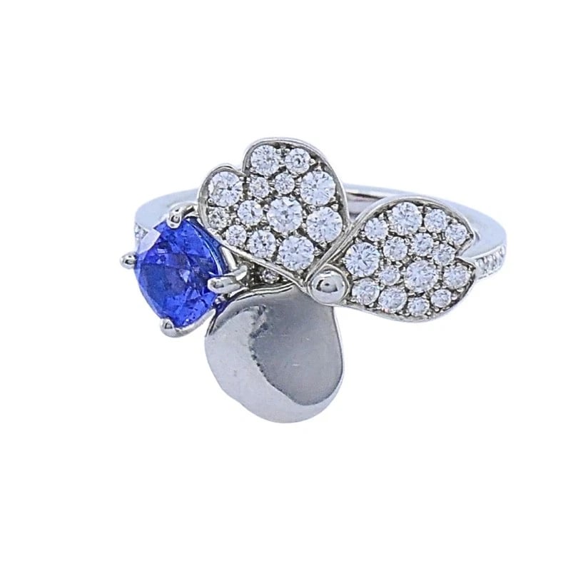 Tiffany & Co. Platinum Paper Flower Ring Tanzanite Diamonds - 5