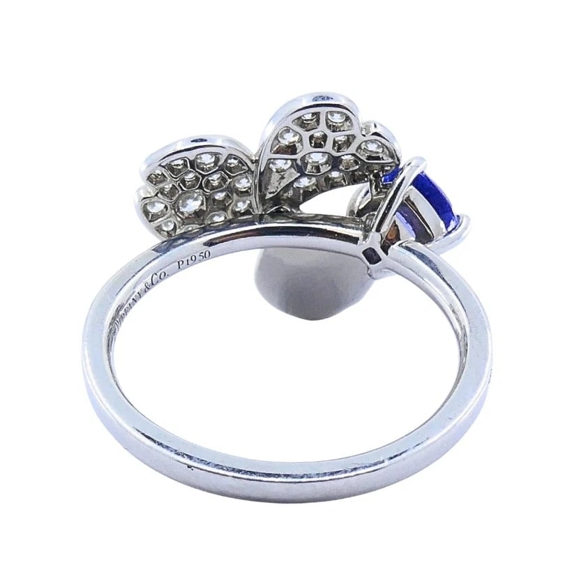 Tiffany & Co. Platinum Paper Flower Ring Tanzanite Diamonds - 8