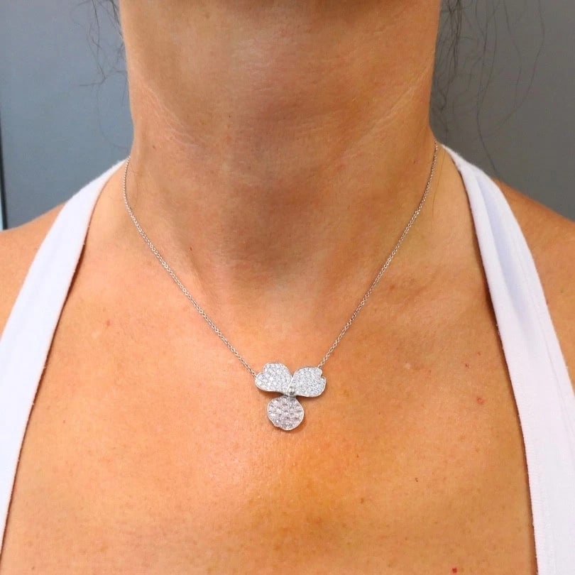 Tiffany & Co. Platinum Diamond Paper Flowers Pendant Necklace - 2