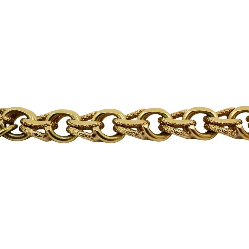 Victorian 14k Gold Link Bracelet Enamel Pearl & Engraved Charms - 13
