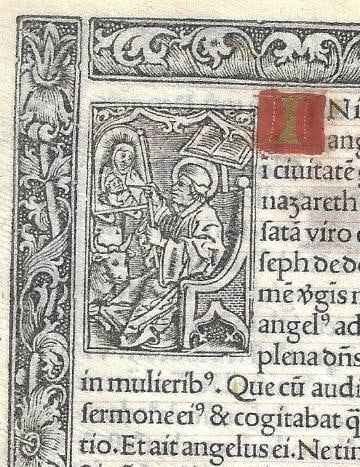 1523 Vellum Book of Hours Leaf Colored Initial Engraved - 2