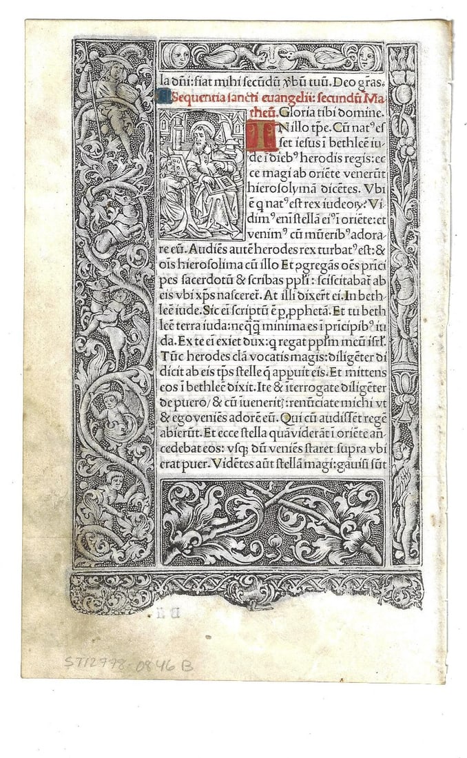 1523 Vellum Book of Hours Leaf Colored Initial Engraved - 3