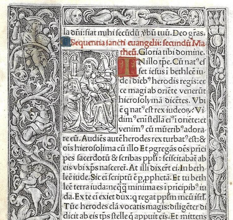 1523 Vellum Book of Hours Leaf Colored Initial Engraved - 4