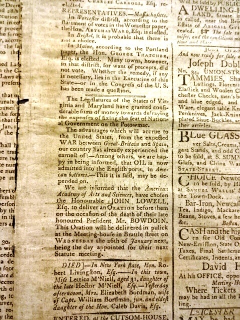1790 Boston Newspaper Whaling Federal City - 3