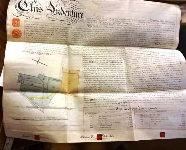Large Handwritten Vellum Indenure with Survey Seals: Title: Large Handwritten Vellum Indenure with Survey Seals Additional Info: Large handwritten English vellum indenture dated 1898 during the reign of Queen Victoria being the conveyance of a dwelling