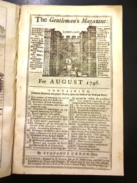 1746 Gentleman's Magazine Jacobite Rebellion Executions: Title: 1746 Gentleman's Magazine Jacobite Rebellion Executions Additional Info: The August 1746 issue of Gentlemen's Magazine, printed at London by Sylvanus Urban and E Cave. 56 pages and one