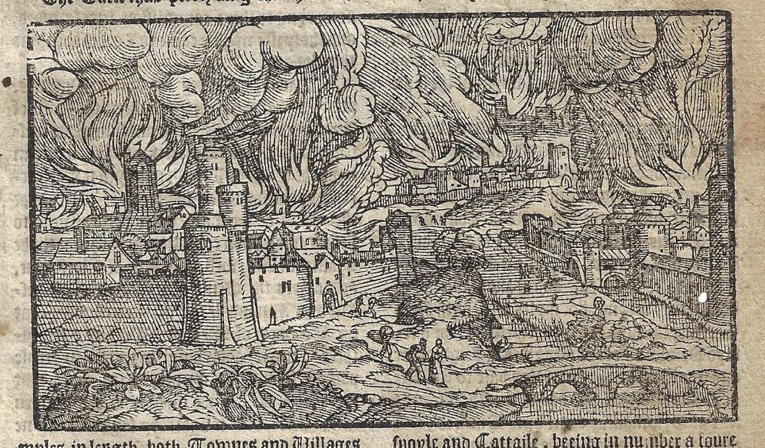 1577 Leaf Holinshed Scotland Woodcut Battle - 2