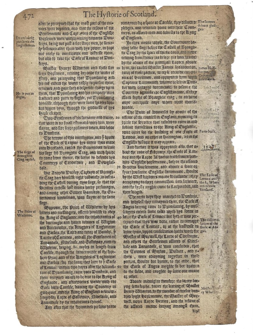 1577 Leaf Holinshed Scotland Woodcut Battle - 3