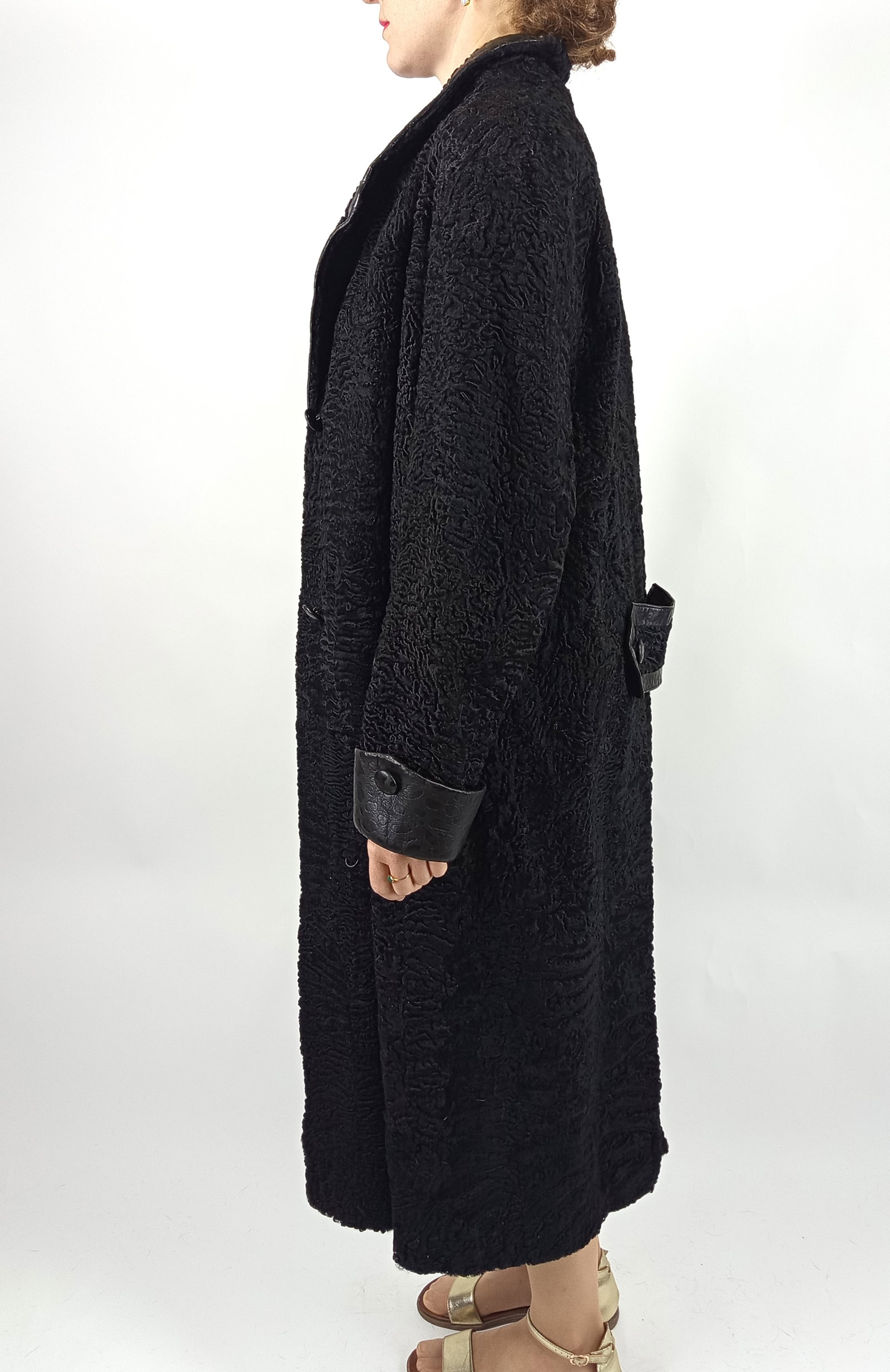 BLACK PERSIAN LAMB FUR COAT EU: XL ; US: 20 - 6