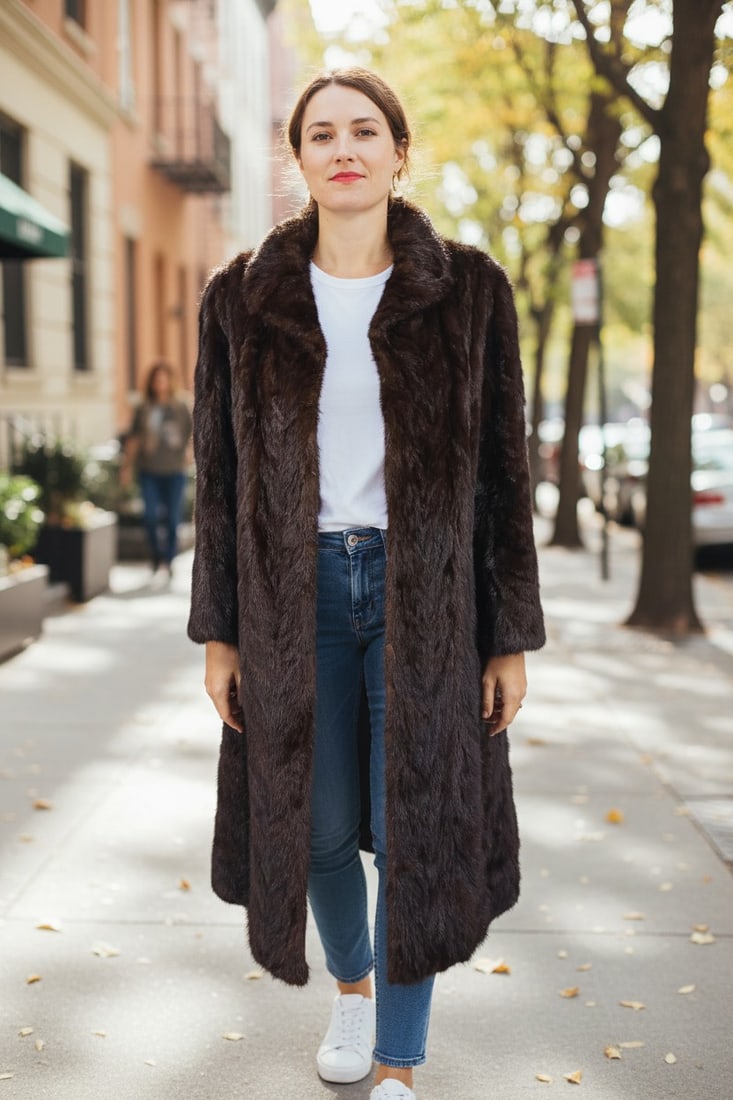 LONG BROWN MINK FUR COAT EU: XL ; US: 20 (1 of 10)