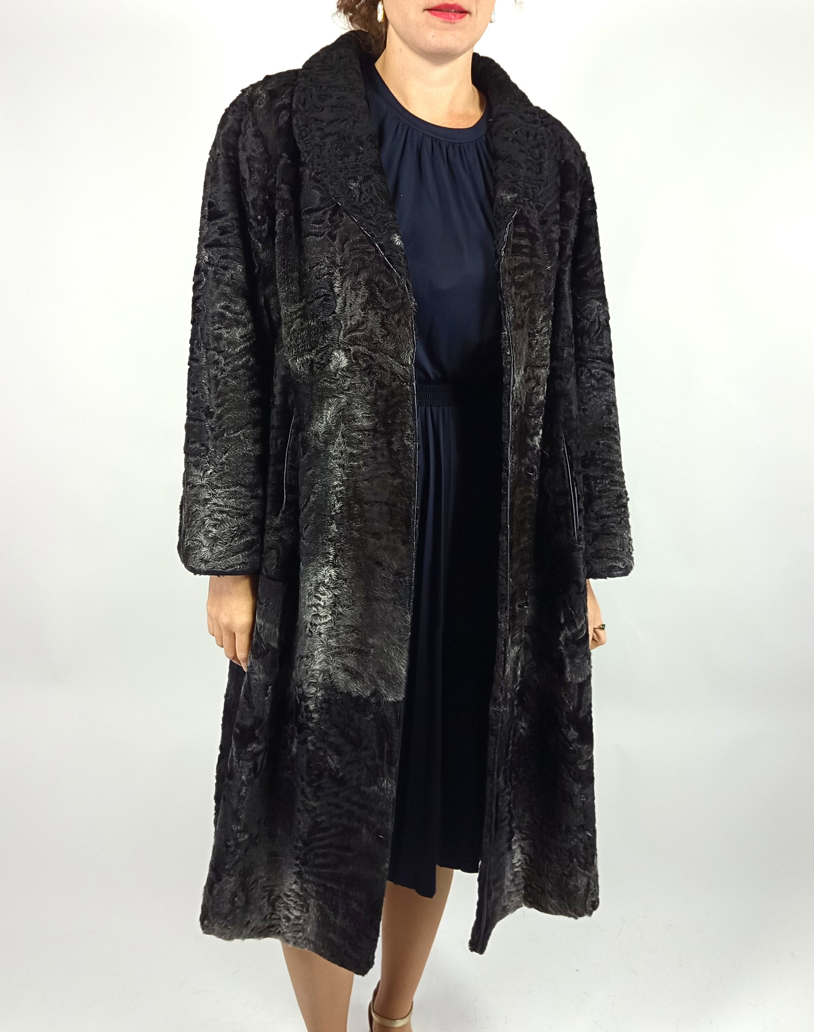 BLACK & GREY PERSIAN LAMB FUR COAT EU: XL ; US: 20 - 2