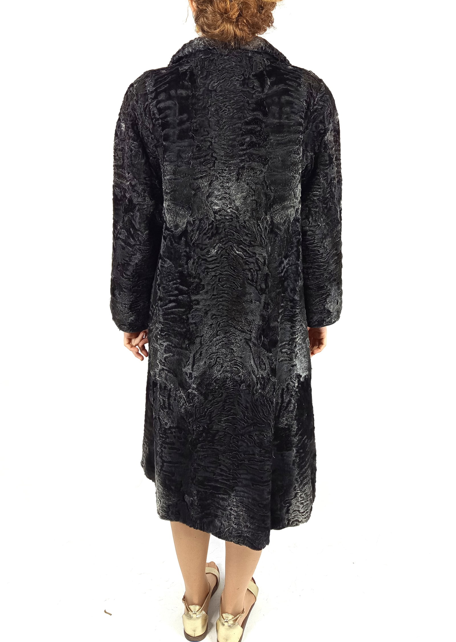 BLACK & GREY PERSIAN LAMB FUR COAT EU: XL ; US: 20 - 5