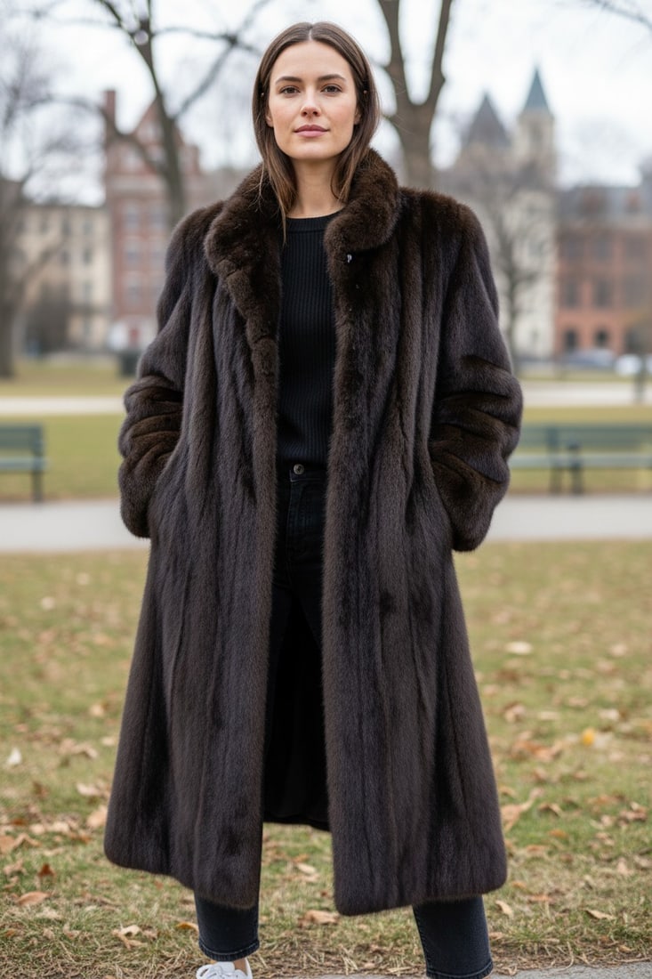 LONG BROWN MINK FUR COAT EU: XL ; US: 20 (1 of 12)