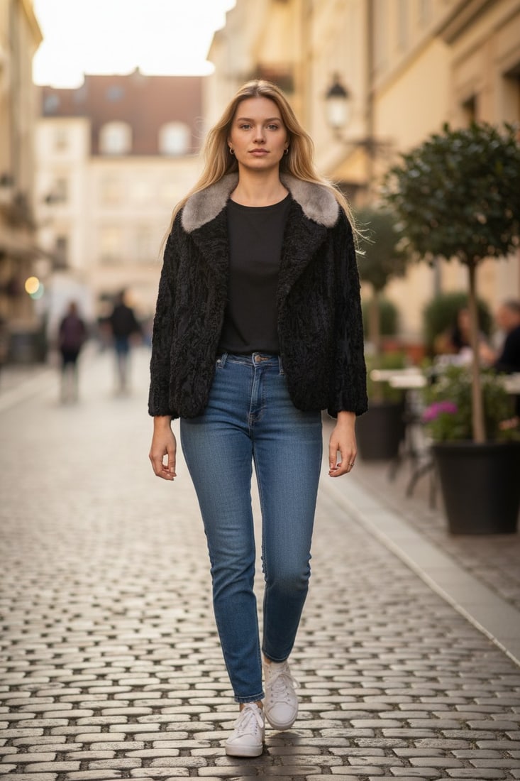 PLANTINUM MINK & BLACK KARABUL FUR JACKET EU: XL; US: 20 (1 of 11)
