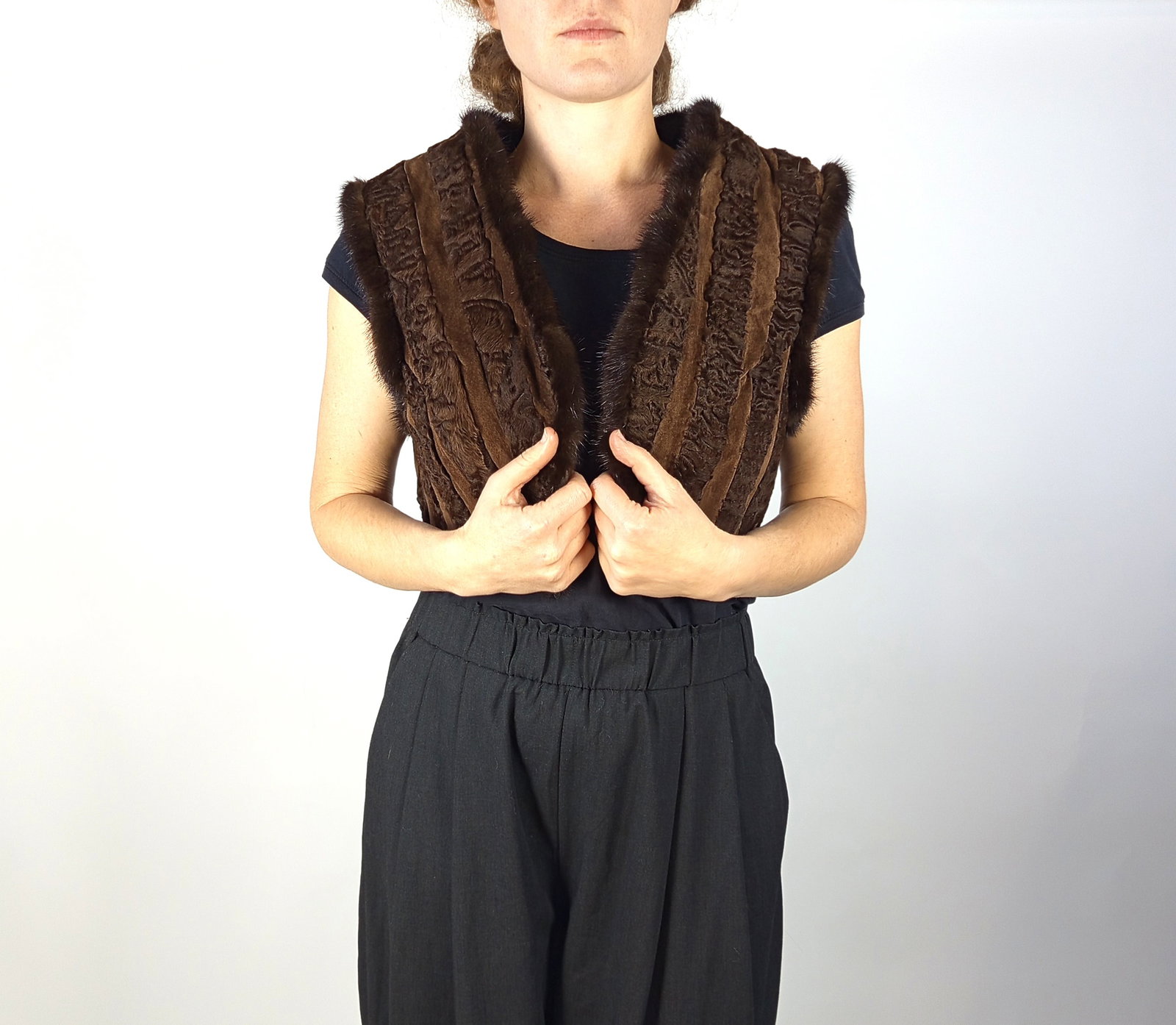 BROWN KARABUL FUR VEST EU: L - US:16 - 2