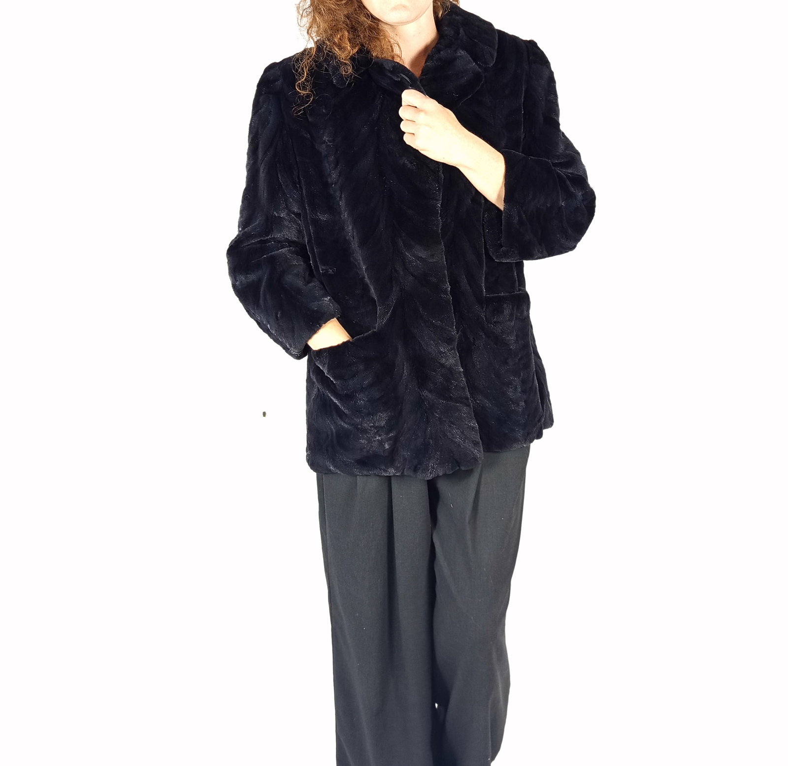 BLACK SHEARED MINK FUR JACKET EU: M ; US: 12 - 7