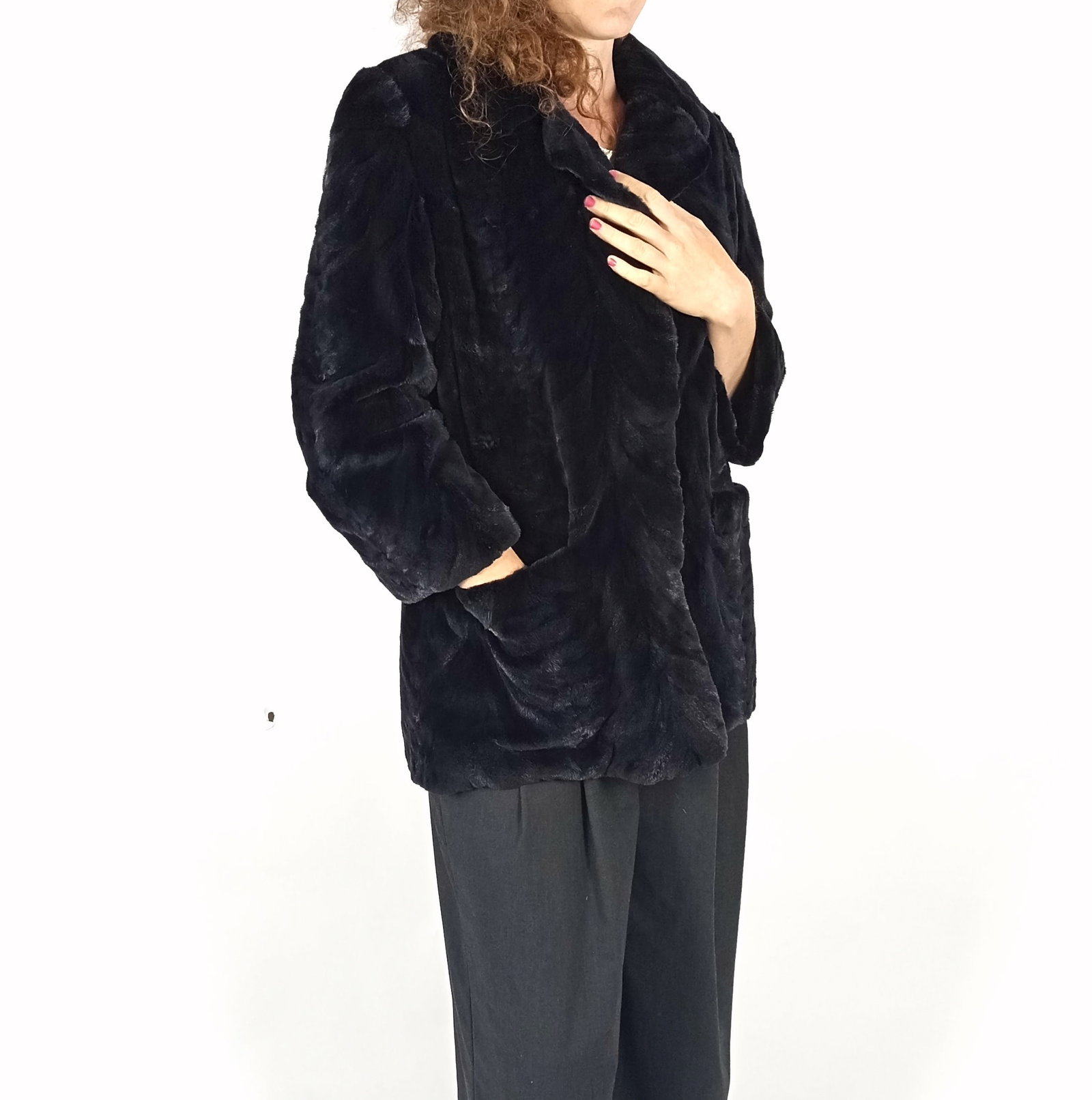 BLACK SHEARED MINK FUR JACKET EU: M ; US: 12 - 8