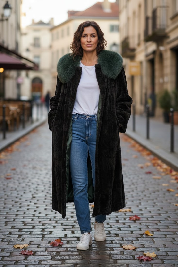 DARK LEO PRINT SHEARED LAPIN FOX FUR COLLAR EU: XXL ; US: 24 (1 of 10)