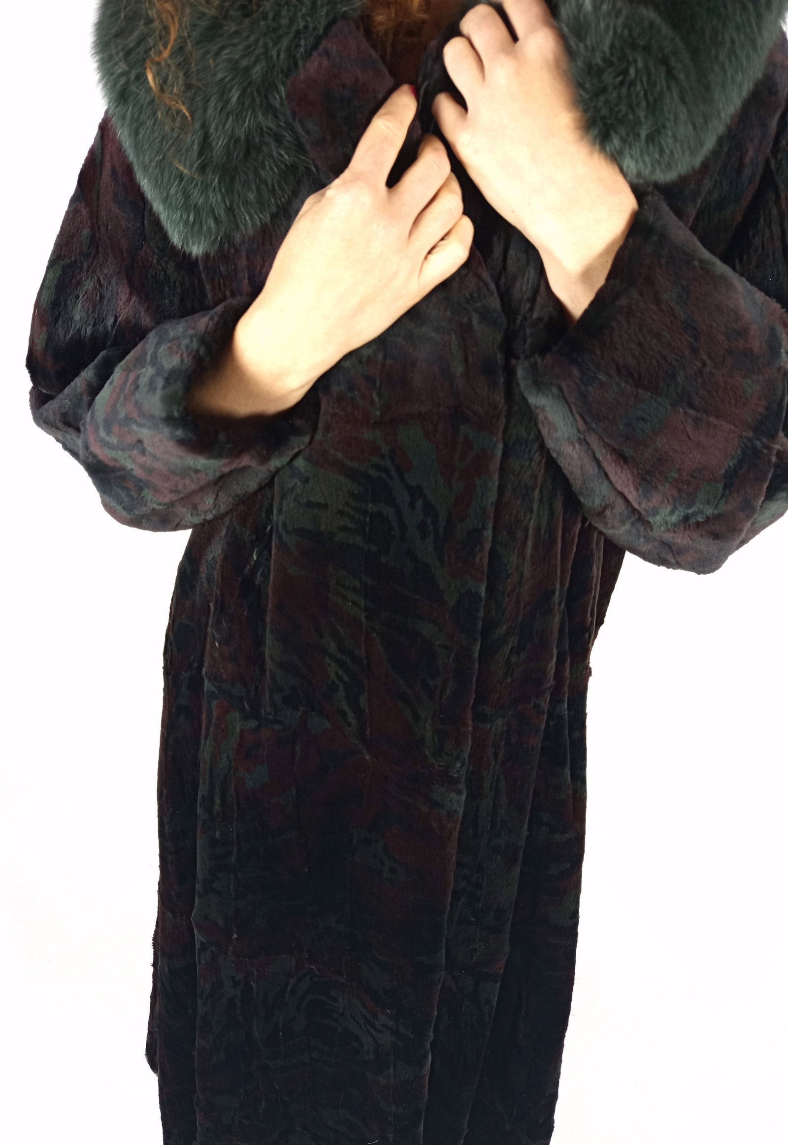 DARK LEO PRINT SHEARED LAPIN FOX FUR COLLAR EU: XXL ; US: 24 - 8