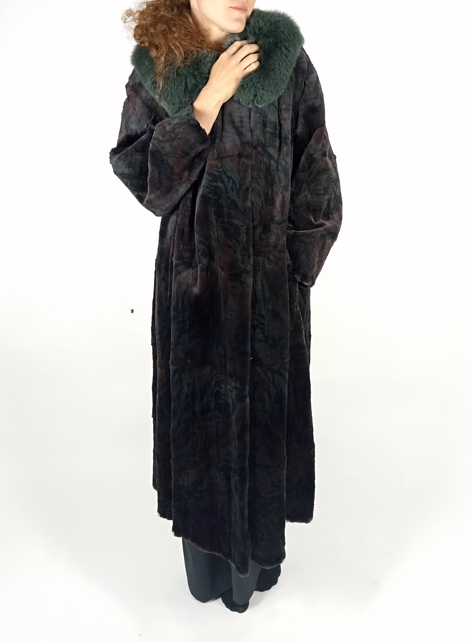DARK LEO PRINT SHEARED LAPIN FOX FUR COLLAR EU: XXL ; US: 24 - 10