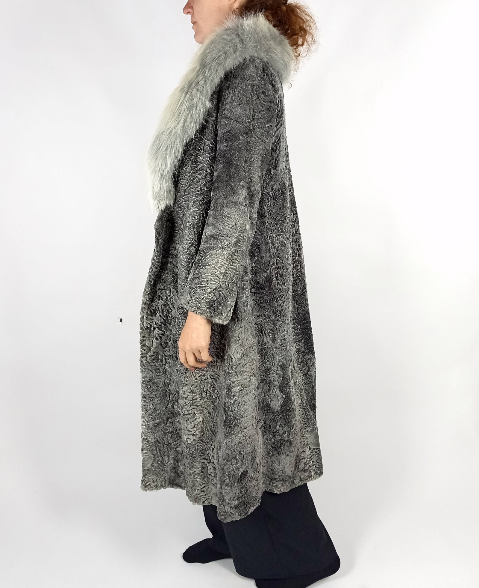 SILVER BROADTAIL PERSIAN & FOX FUR COAT EU: XS ; US: 2 - 3