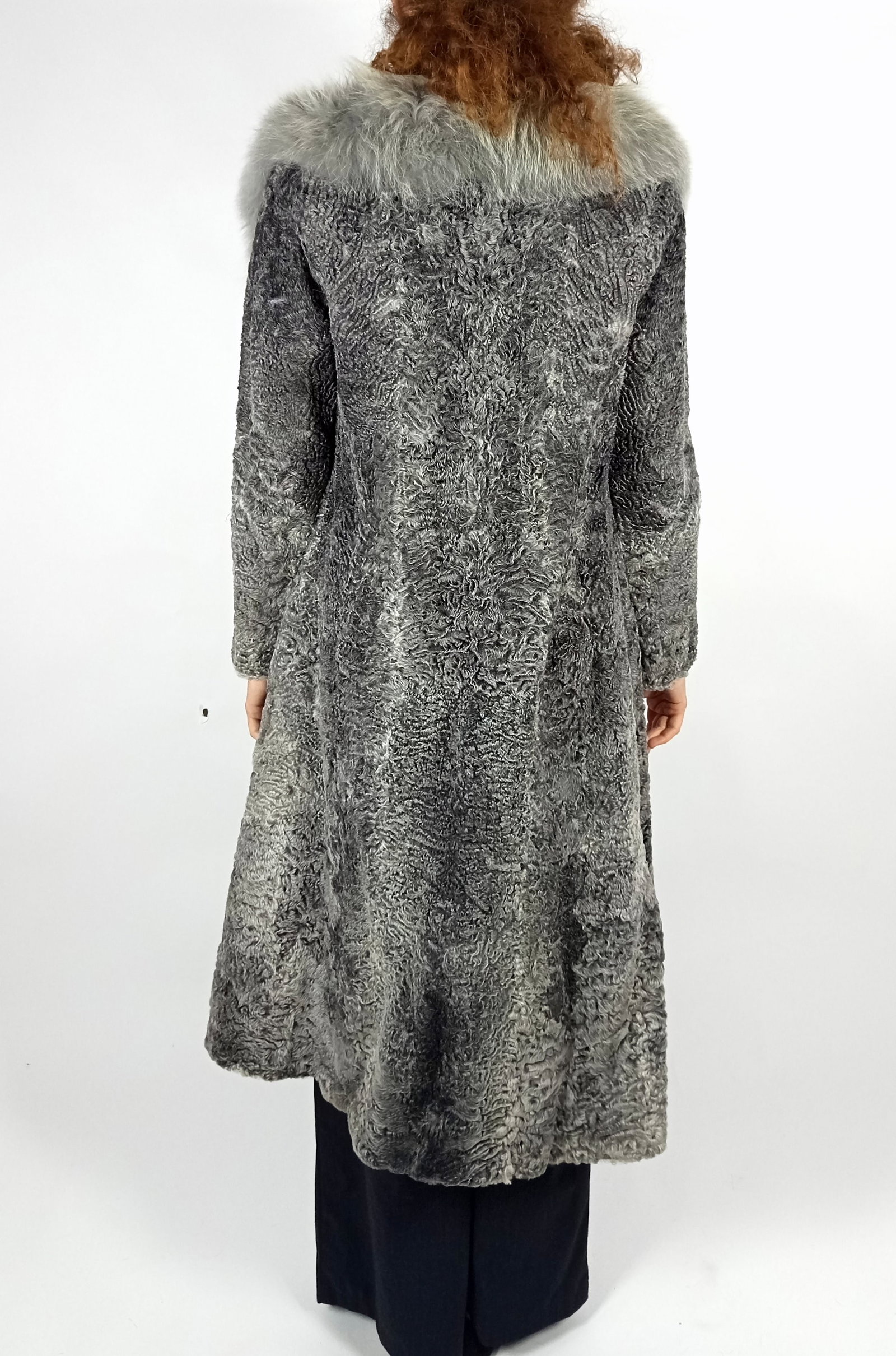 SILVER BROADTAIL PERSIAN & FOX FUR COAT EU: XS ; US: 2 - 4