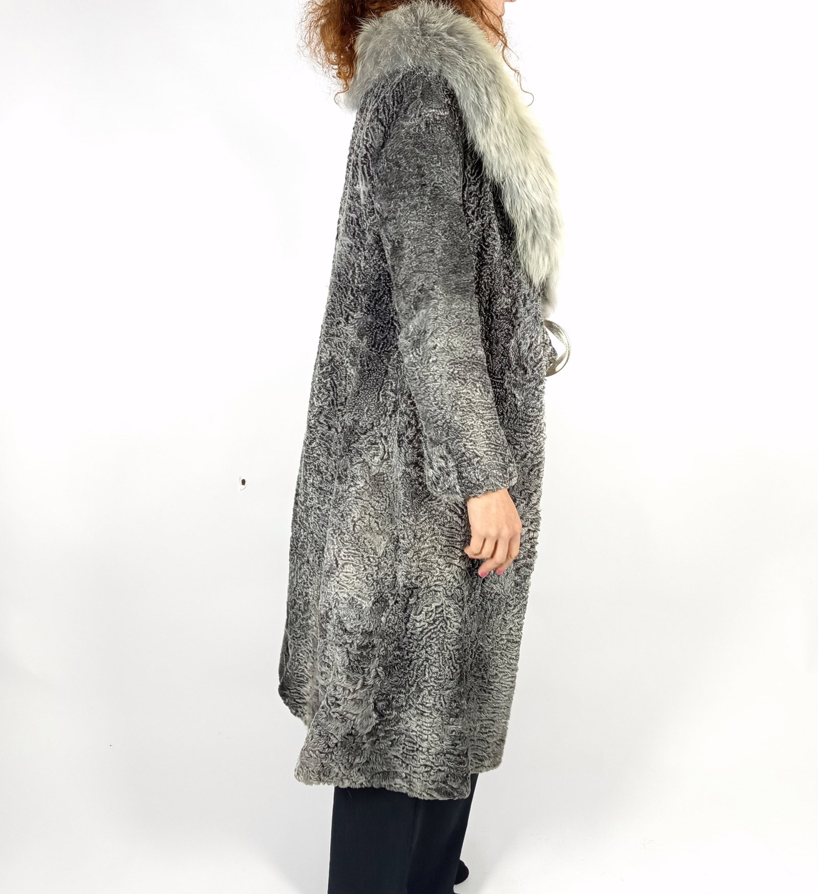 SILVER BROADTAIL PERSIAN & FOX FUR COAT EU: XS ; US: 2 - 6